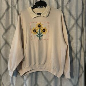 Vintage Bon worth Sweater Womens Large beige sun Flower Grandma Outerwear USA